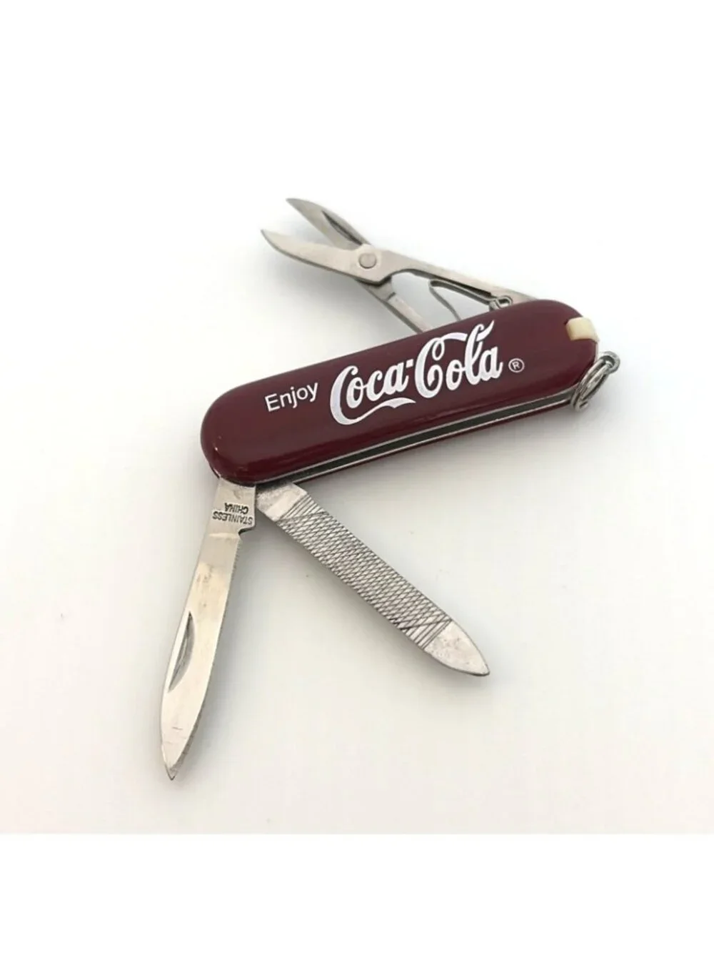 Vintage Coca-Cola Swiss Army Style Keychain Pocket Knife Scissors File w/ Box